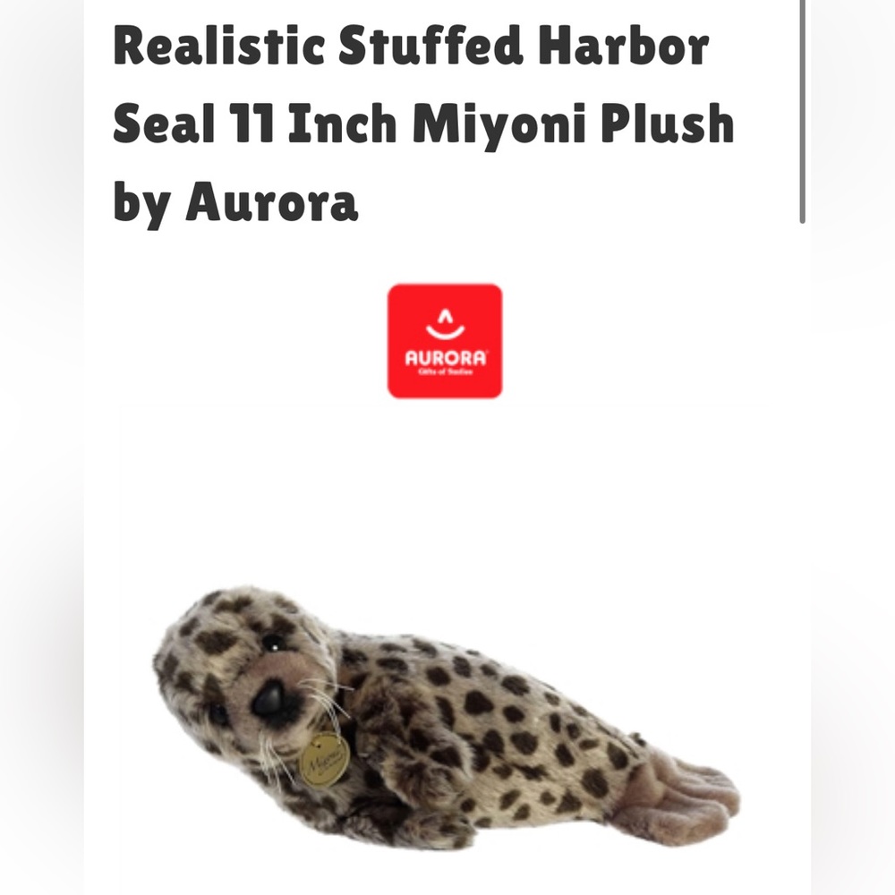 BRAND NEW Miyoni Plush by Aurora Harbor Seal Stuffed Animal